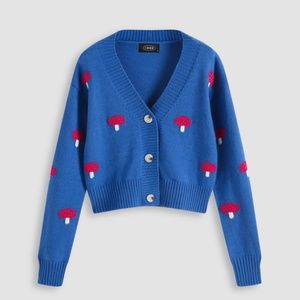 NWOT Blue Mushroom Cropped Cardigan Cider